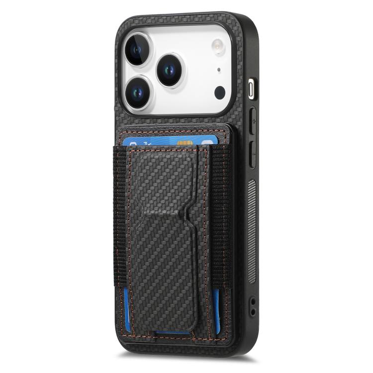 For iPhone 17 Pro Carbon Fiber Fold Stand Elastic Card Bag Phone Case