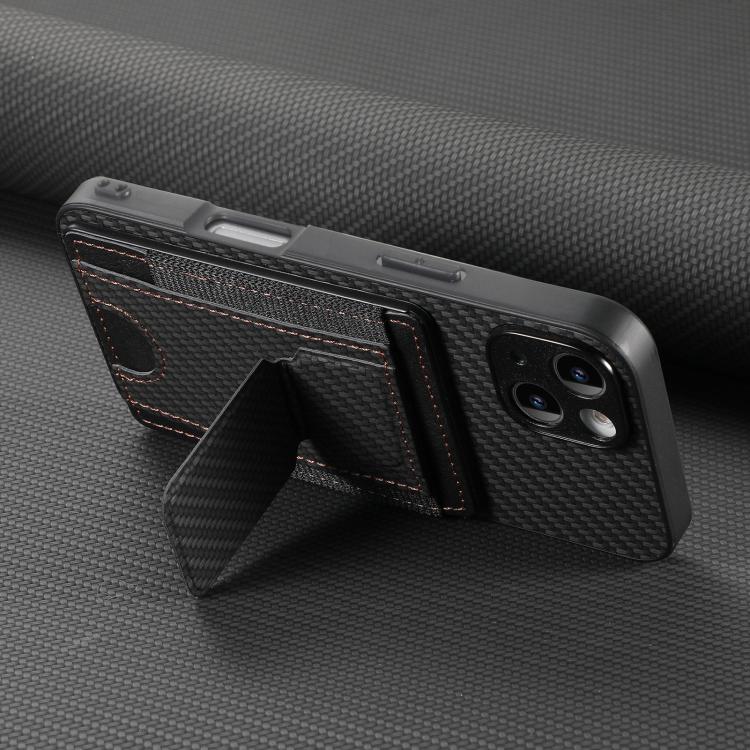 For iPhone 17 Pro Carbon Fiber Fold Stand Elastic Card Bag Phone Case