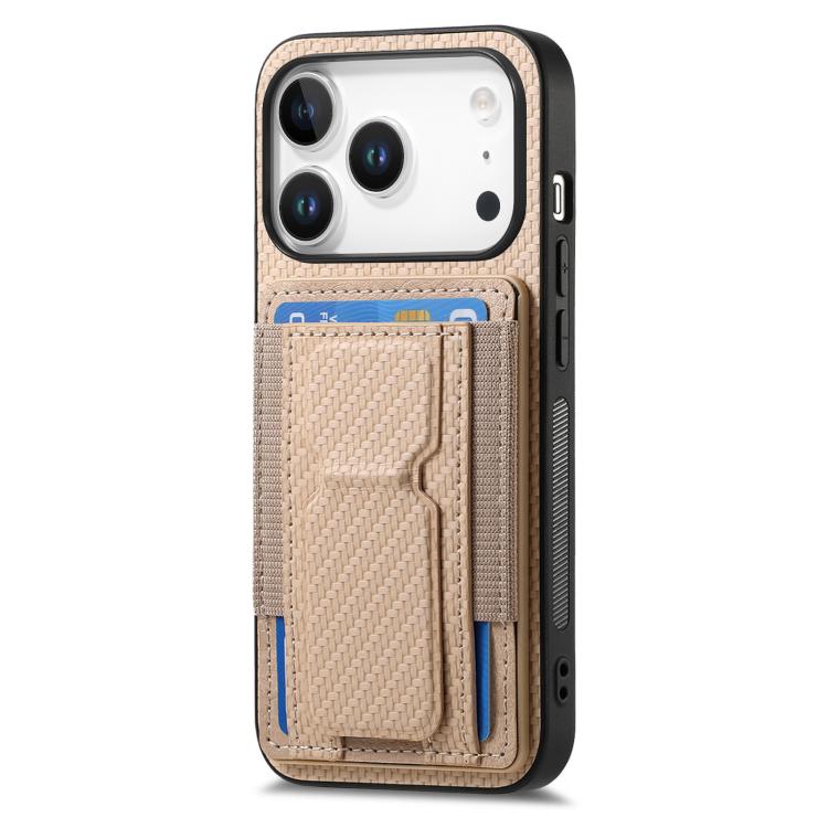 For iPhone 17 Pro Carbon Fiber Fold Stand Elastic Card Bag Phone Case