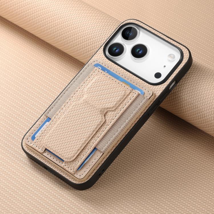 For iPhone 17 Pro Carbon Fiber Fold Stand Elastic Card Bag Phone Case