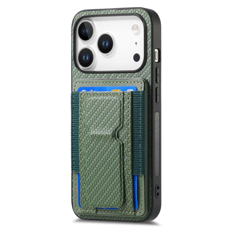 For iPhone 17 Pro Carbon Fiber Fold Stand Elastic Card Bag Phone Case