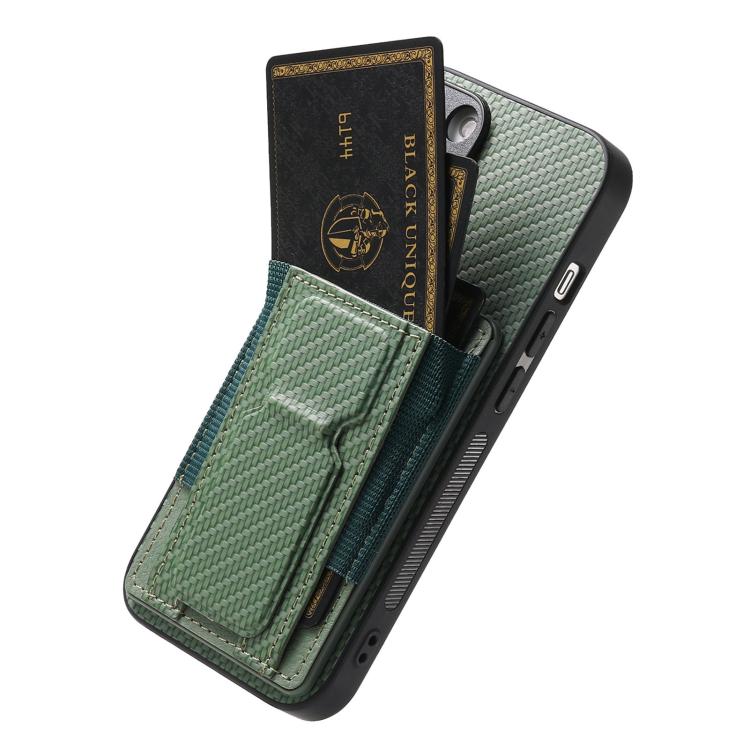 For iPhone 17 Pro Carbon Fiber Fold Stand Elastic Card Bag Phone Case
