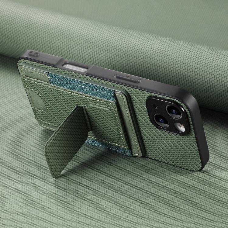 For iPhone 17 Pro Carbon Fiber Fold Stand Elastic Card Bag Phone Case