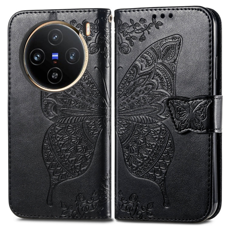 For vivo X100 Butterfly Love Flower Embossed Leather Phone Case