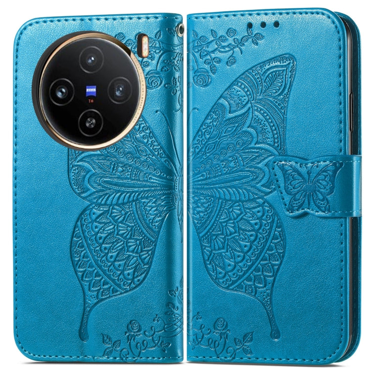 For vivo X100 Butterfly Love Flower Embossed Leather Phone Case