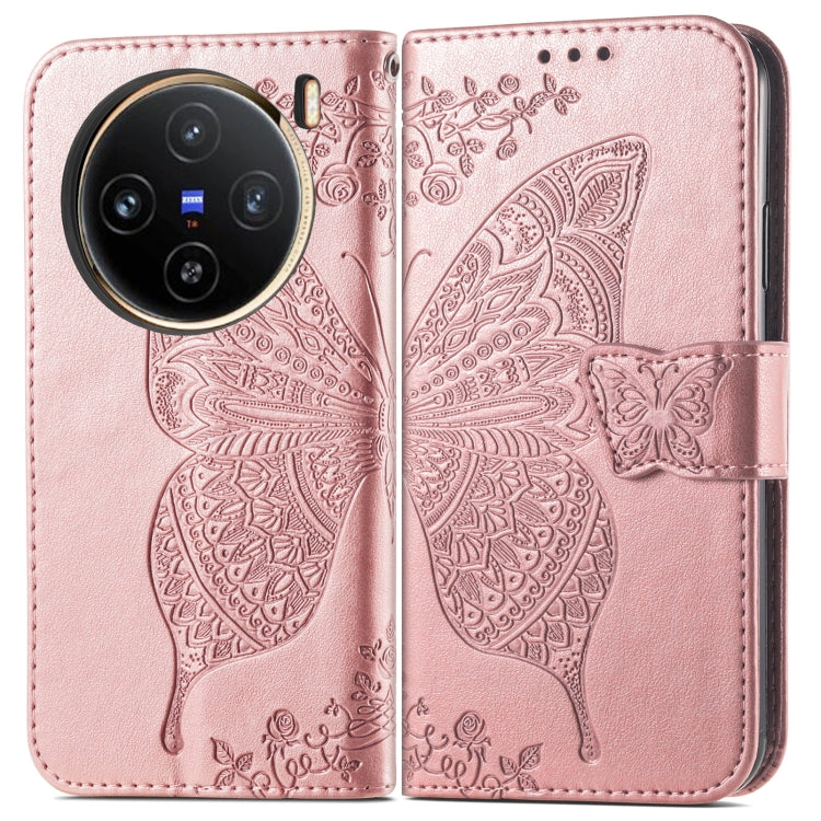 For vivo X100 Butterfly Love Flower Embossed Leather Phone Case