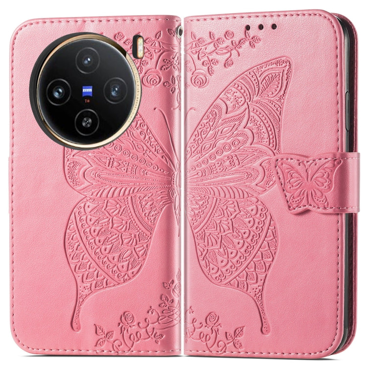 For vivo X100 Butterfly Love Flower Embossed Leather Phone Case