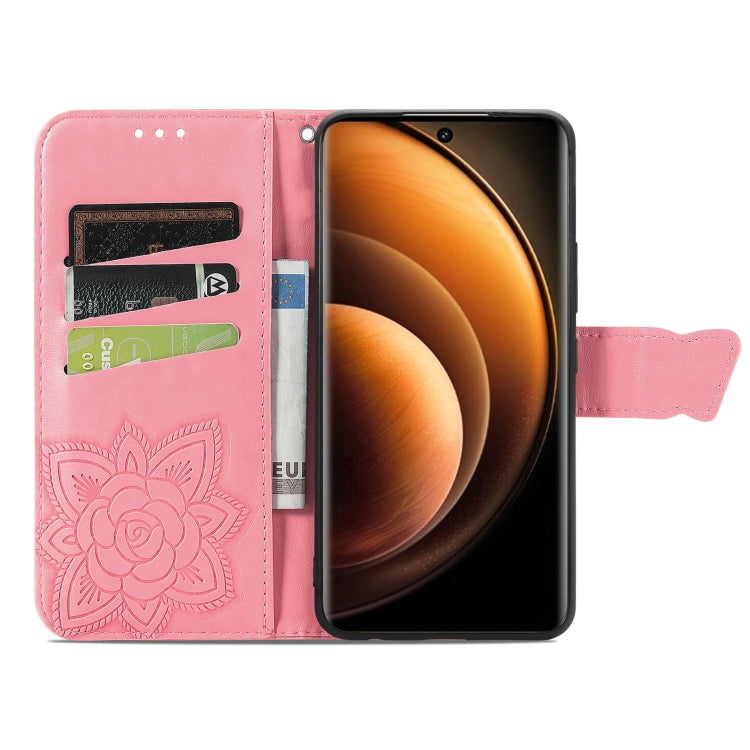 For vivo X100 Butterfly Love Flower Embossed Leather Phone Case
