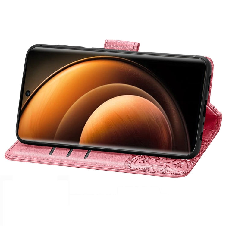 For vivo X100 Butterfly Love Flower Embossed Leather Phone Case