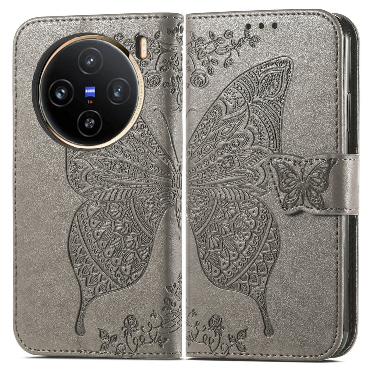 For vivo X100 Butterfly Love Flower Embossed Leather Phone Case