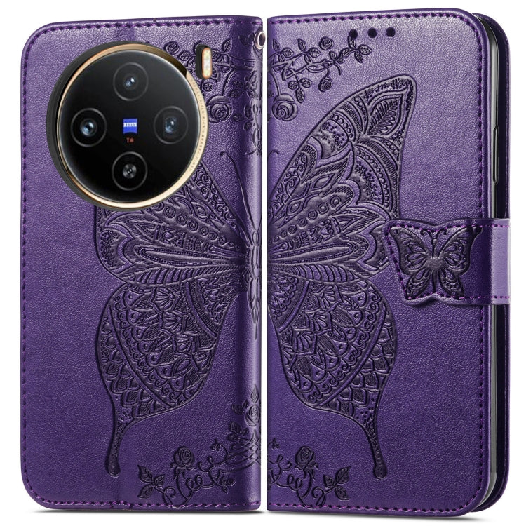 For vivo X100 Butterfly Love Flower Embossed Leather Phone Case