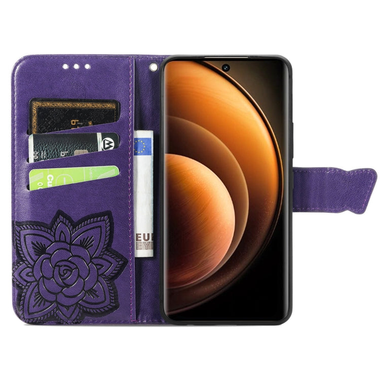 For vivo X100 Butterfly Love Flower Embossed Leather Phone Case