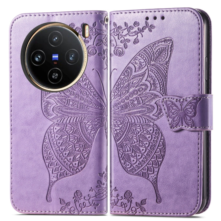 For vivo X100 Butterfly Love Flower Embossed Leather Phone Case