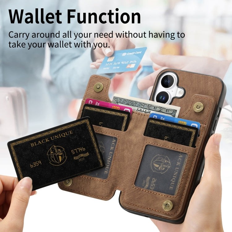 For iPhone 16 Retro Leather Zipper Wallet Back Phone Case