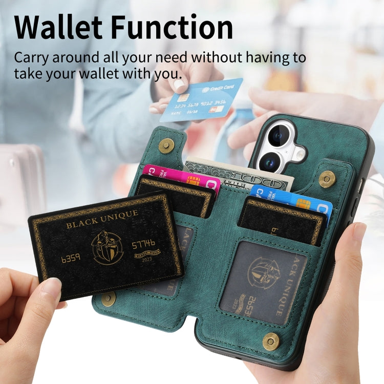 For iPhone 16 Retro Leather Zipper Wallet Back Phone Case