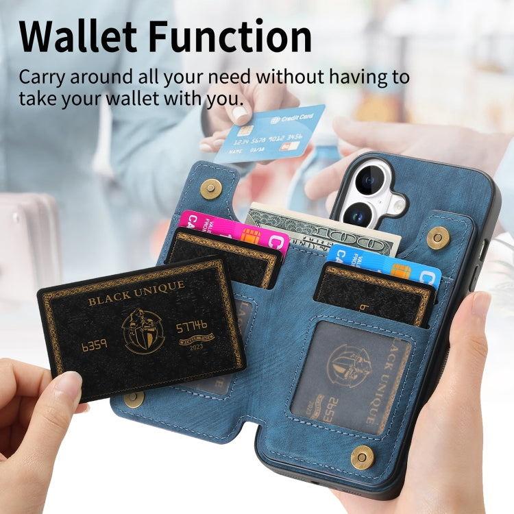 For iPhone 16 Plus Retro Leather Zipper Wallet Back Phone Case