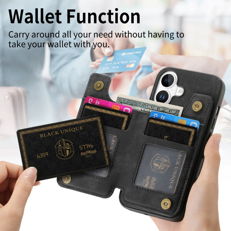 For iPhone 16 Plus Retro Leather Zipper Wallet Back Phone Case