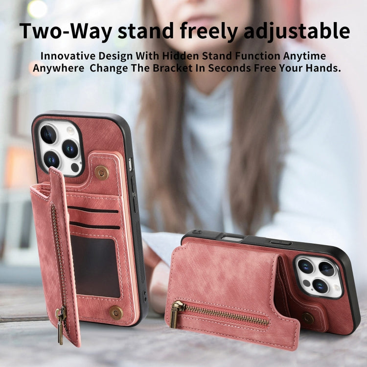 For iPhone 16 Pro Max Retro Leather Zipper Wallet Back Phone Case