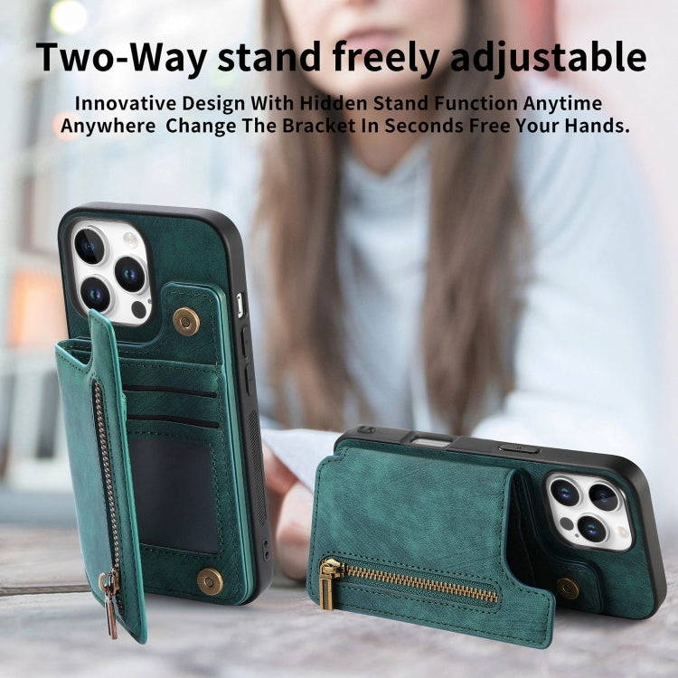 For iPhone 16 Pro Max Retro Leather Zipper Wallet Back Phone Case