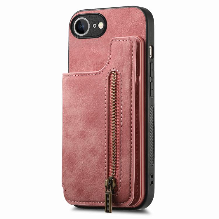 For iPhone 17e / 16e Retro Leather Zipper Wallet Back Phone Case
