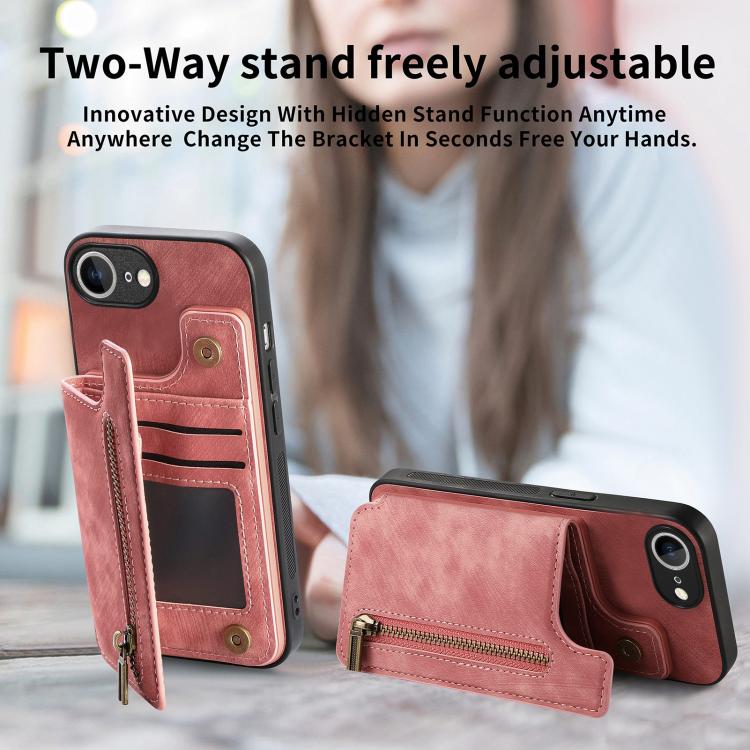 For iPhone 17e / 16e Retro Leather Zipper Wallet Back Phone Case