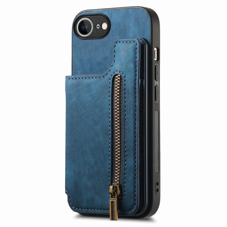 For iPhone 17e / 16e Retro Leather Zipper Wallet Back Phone Case
