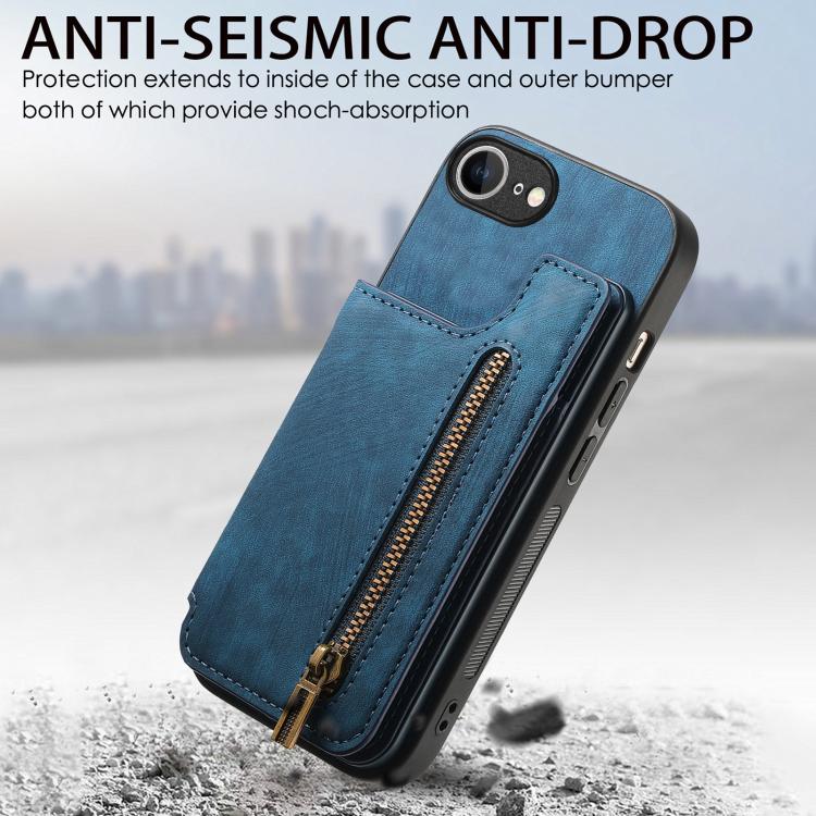 For iPhone 17e / 16e Retro Leather Zipper Wallet Back Phone Case