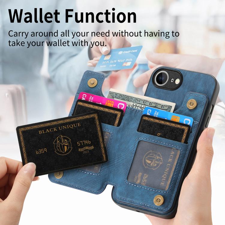 For iPhone 17e / 16e Retro Leather Zipper Wallet Back Phone Case