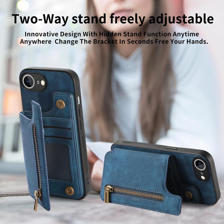 For iPhone 17e / 16e Retro Leather Zipper Wallet Back Phone Case