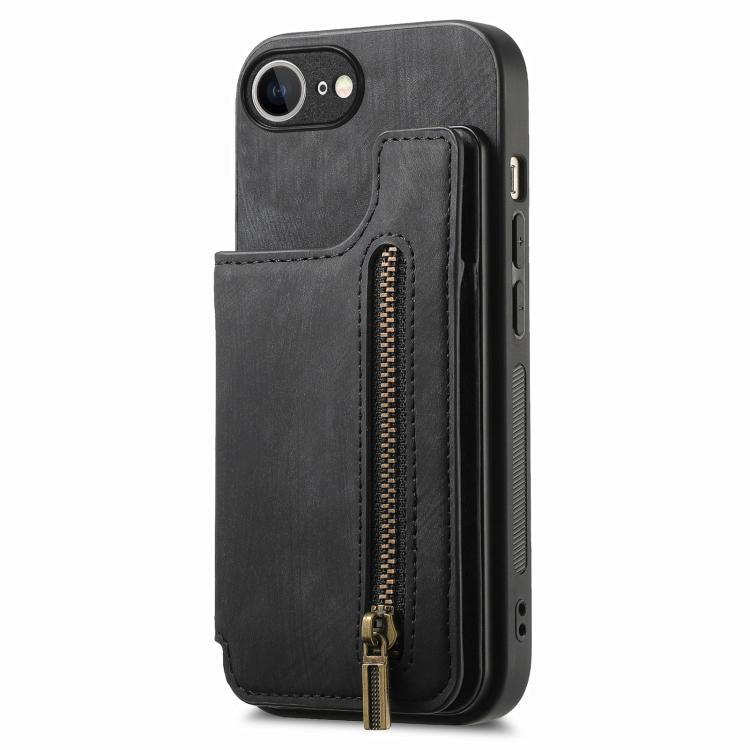 For iPhone 17e / 16e Retro Leather Zipper Wallet Back Phone Case