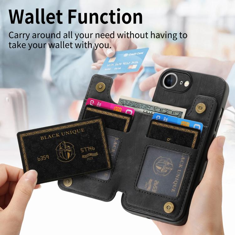 For iPhone 17e / 16e Retro Leather Zipper Wallet Back Phone Case