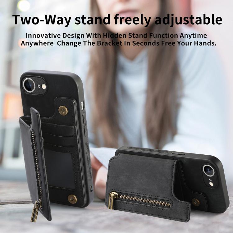 For iPhone 17e / 16e Retro Leather Zipper Wallet Back Phone Case