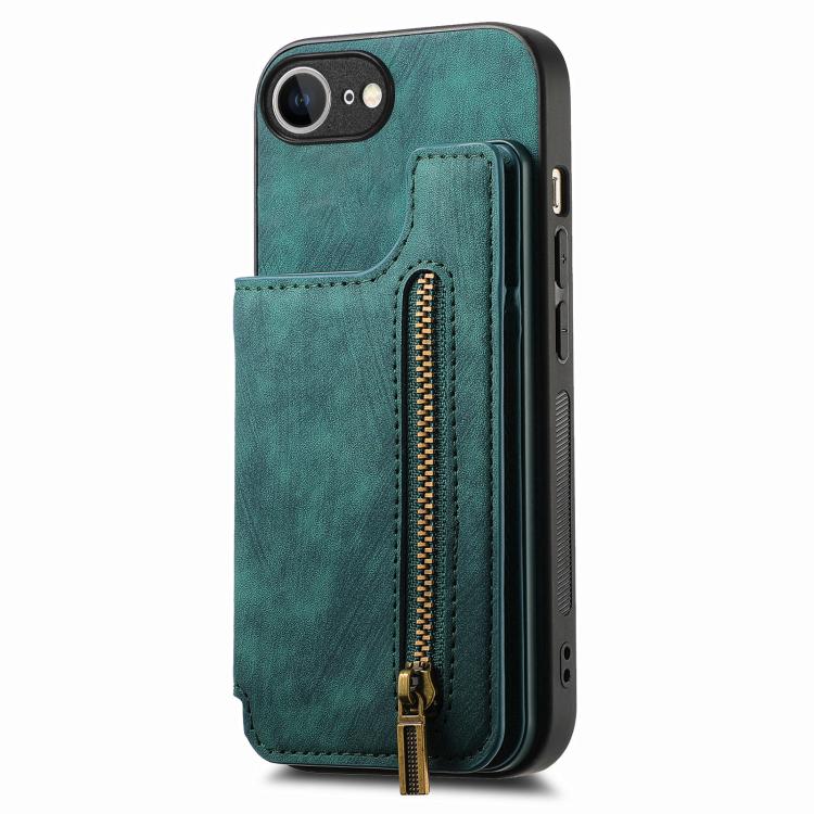 For iPhone 17e / 16e Retro Leather Zipper Wallet Back Phone Case