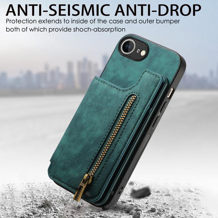 For iPhone 17e / 16e Retro Leather Zipper Wallet Back Phone Case