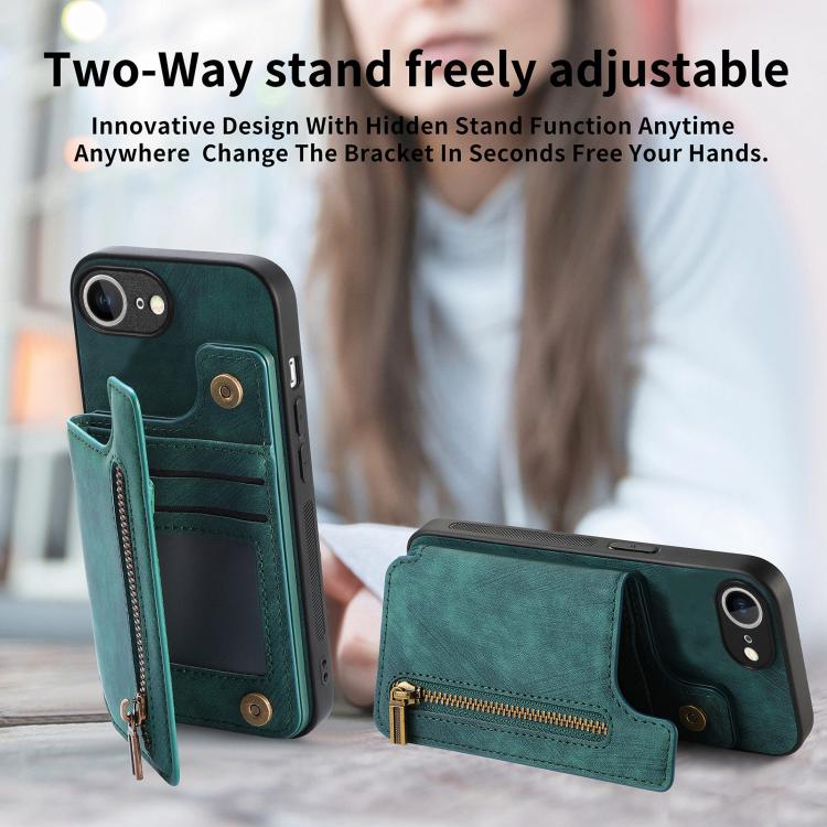 For iPhone 17e / 16e Retro Leather Zipper Wallet Back Phone Case