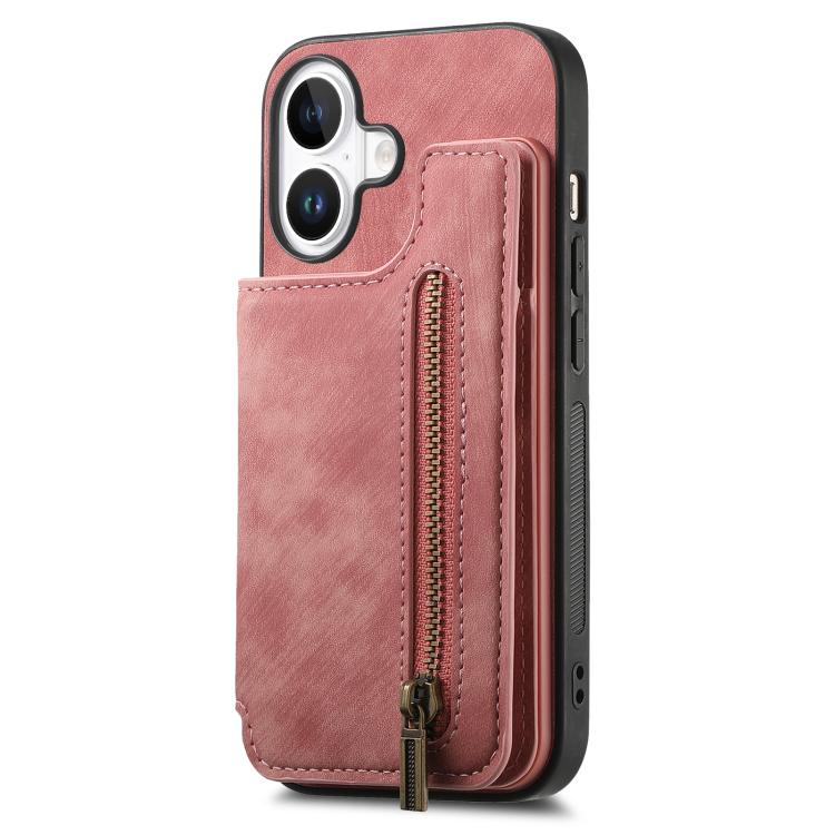 For iPhone 17 Retro Leather Zipper Wallet Back Phone Case