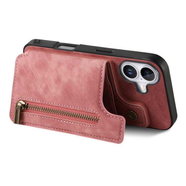 For iPhone 17 Retro Leather Zipper Wallet Back Phone Case