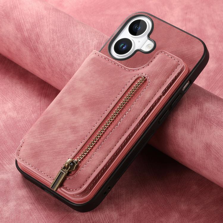 For iPhone 17 Retro Leather Zipper Wallet Back Phone Case