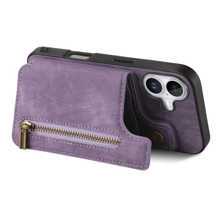 For iPhone 17 Retro Leather Zipper Wallet Back Phone Case