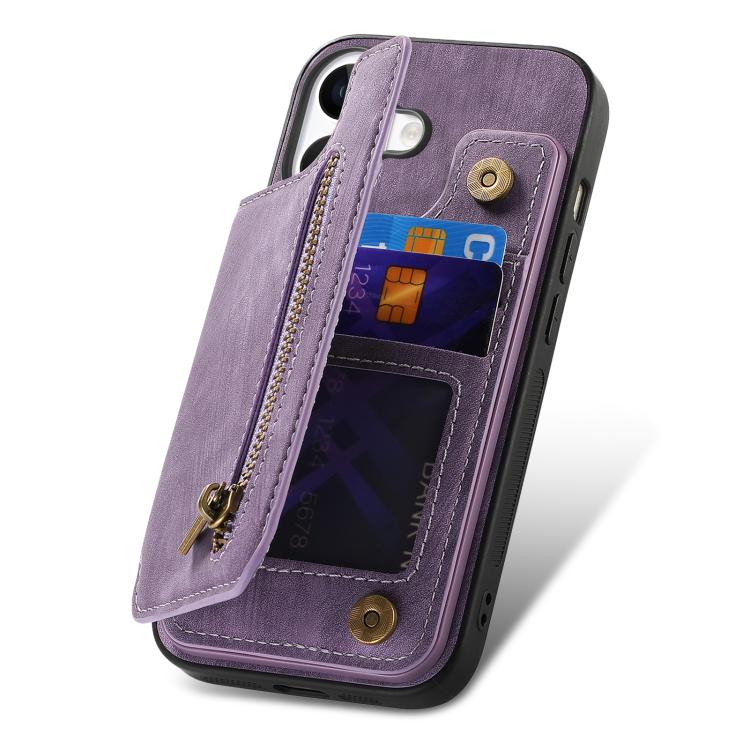 For iPhone 17 Retro Leather Zipper Wallet Back Phone Case