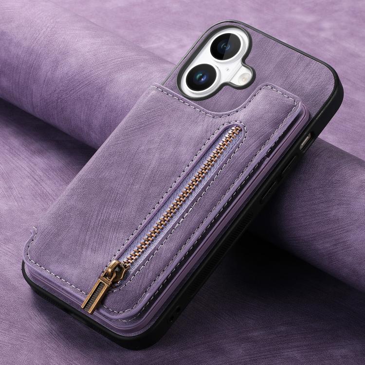 For iPhone 17 Retro Leather Zipper Wallet Back Phone Case