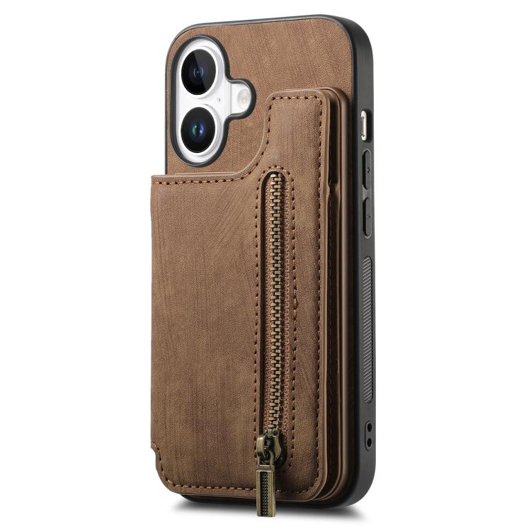For iPhone 17 Retro Leather Zipper Wallet Back Phone Case