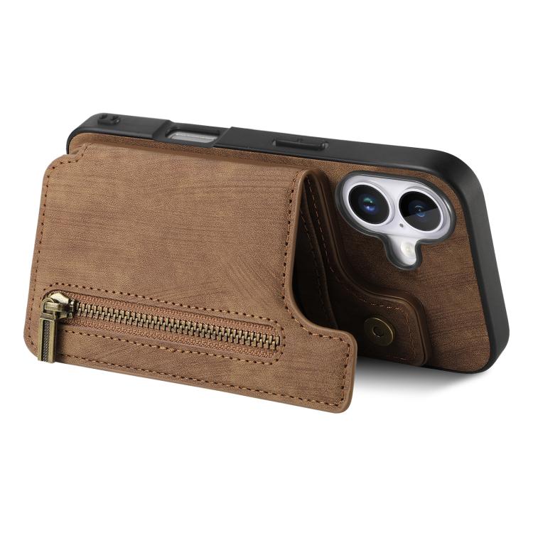 For iPhone 17 Retro Leather Zipper Wallet Back Phone Case