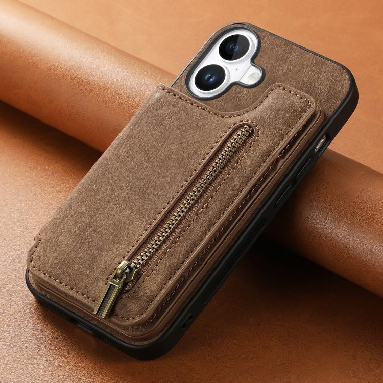 For iPhone 17 Retro Leather Zipper Wallet Back Phone Case