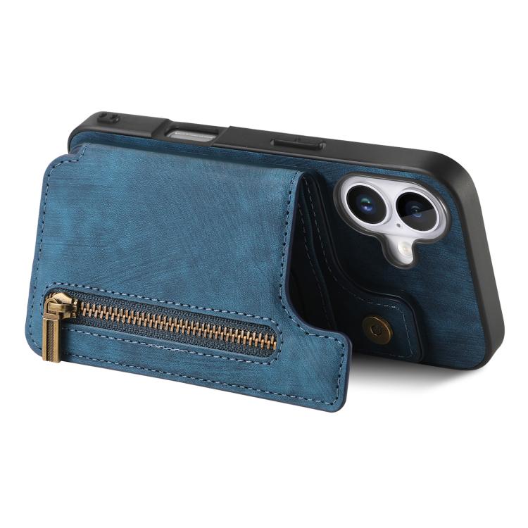 For iPhone 17 Retro Leather Zipper Wallet Back Phone Case