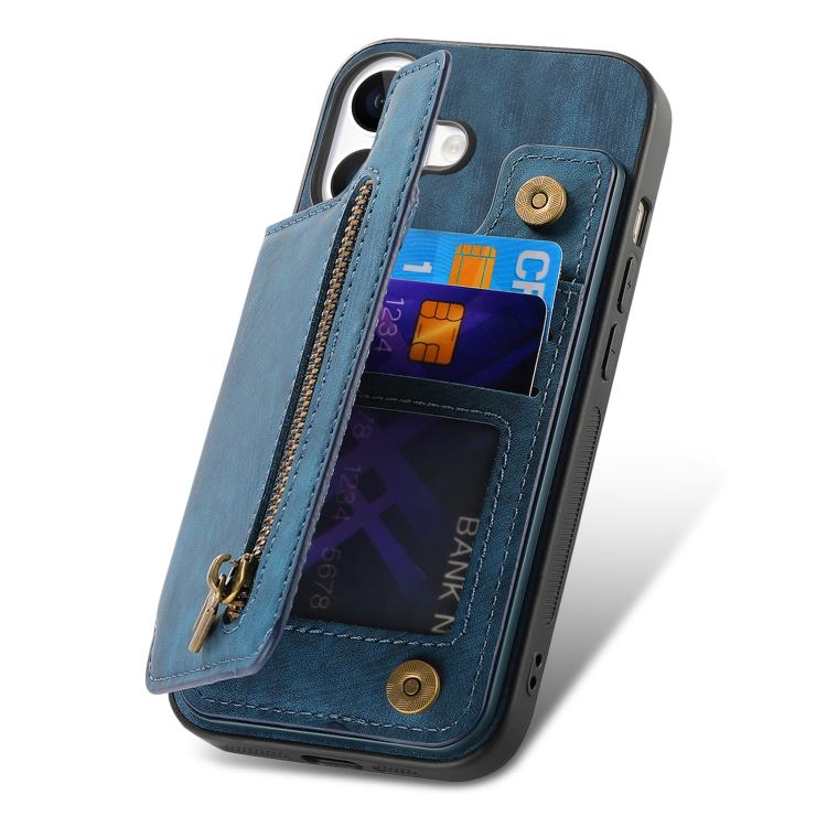 For iPhone 17 Retro Leather Zipper Wallet Back Phone Case