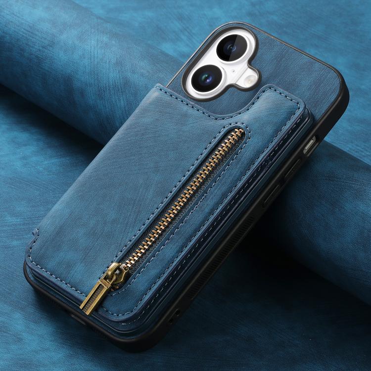 For iPhone 17 Retro Leather Zipper Wallet Back Phone Case