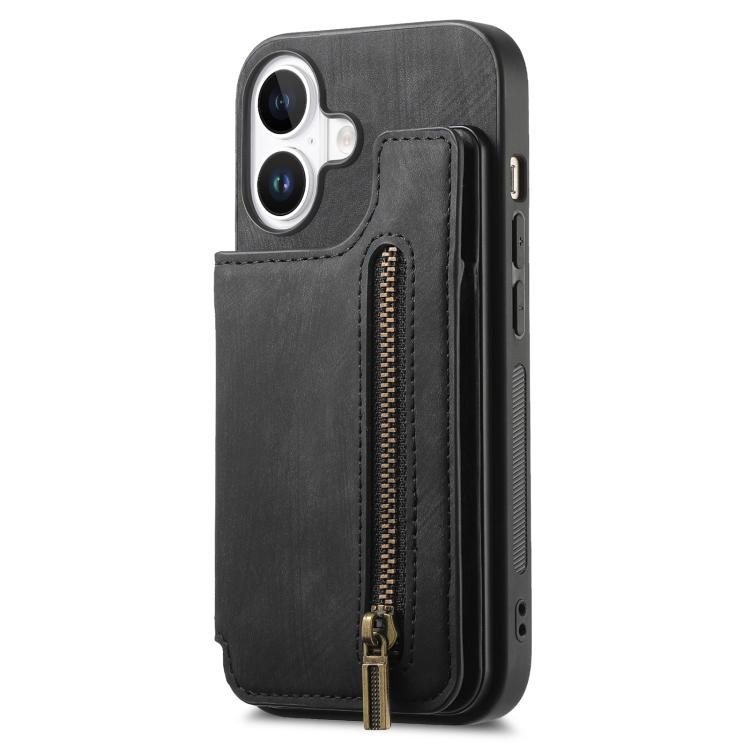 For iPhone 17 Retro Leather Zipper Wallet Back Phone Case
