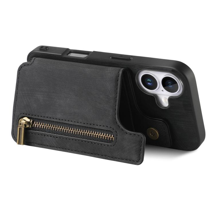 For iPhone 17 Retro Leather Zipper Wallet Back Phone Case