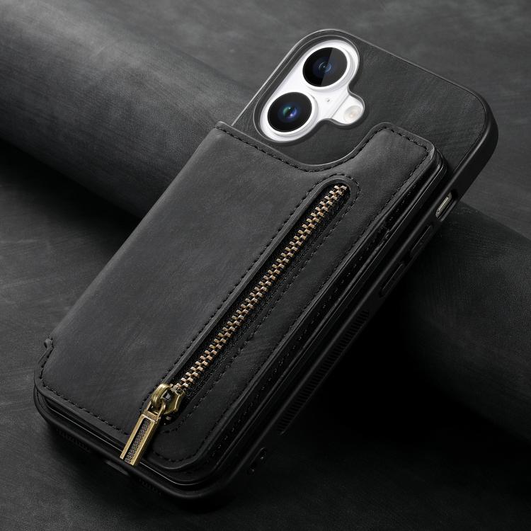For iPhone 17 Retro Leather Zipper Wallet Back Phone Case